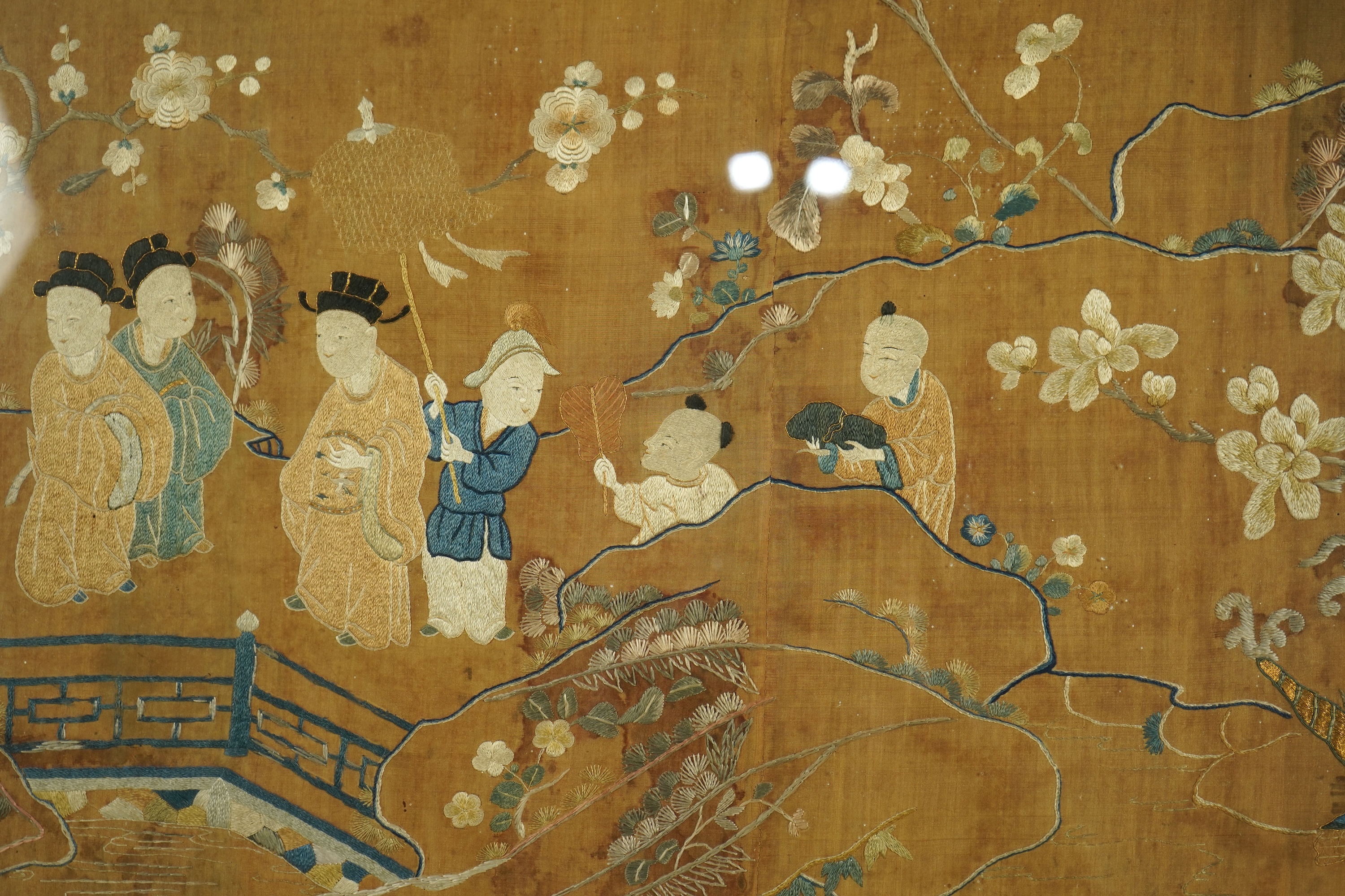 A large Chinese embroidered silk 'boys' panel, 19th century